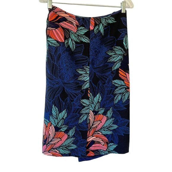 Maeve Anthropologie Faux Wrap Petal Pop Pencil Skirt Stretch Navy Pink Size 8 - Picture 4 of 11